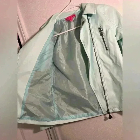 Betsey Johnson Girls Betsey Johnson Faux Leather Blue Jacket Nwt Sz 14 - Picture 7 of 10